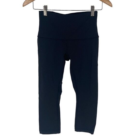 Lululemon Womens Cropped Leggings High Rise Elastic Waist Active Black Size 6 - Picture 1 of 9